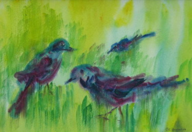 Painting titled "Dark Birds" by Lesley Braren, Original Artwork, Watercolor