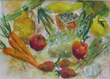 Painting titled "Grown Locally" by Lesley Braren, Original Artwork, Watercolor