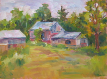 Painting titled "Barns Gone" by Lesley Braren, Original Artwork, Oil