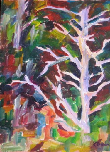 Painting titled "Ghost Tree" by Lesley Braren, Original Artwork, Oil