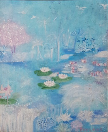 Peinture intitulée "Jardin d'eau" par Thylane, Œuvre d'art originale, Acrylique