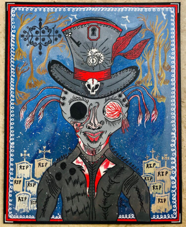 Painting titled "Legba in his univer…" by Lesly Pierrepaul, Original Artwork, Acrylic Mounted on Cardboard