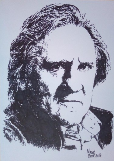 Drawing titled "Gerard Depardieu" by Mag Et Stef Gransagne (Mag et Stef - Les Quatre Mains), Original Artwork, Marker