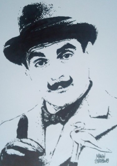 Dessin intitulée "Hercule Poirot - Da…" par Mag Et Stef Gransagne (Mag et Stef - Les Quatre Mains), Œuvre d'art originale, E…