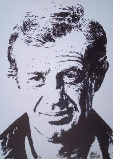 Drawing titled "Jean Paul Belmondo" by Mag Et Stef Gransagne (Mag et Stef - Les Quatre Mains), Original Artwork, Marker