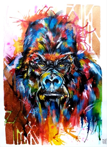 Ζωγραφική με τίτλο "gorilla" από Mag Et Stef Gransagne (Mag et Stef - Les Quatre Mains), Αυθεντικά έργα τέχνης, Ακρυλικό