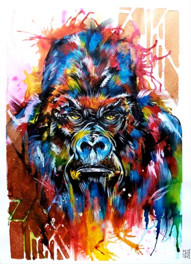 Painting titled "gorilla" by Mag Et Stef Gransagne (Mag et Stef - Les Quatre Mains), Original Artwork, Acrylic