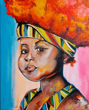 Painting titled "Bintou" by Mag Et Stef Gransagne (Mag et Stef - Les Quatre Mains), Original Artwork, Acrylic