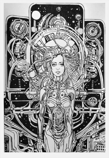 Dibujo titulada "Cosmic girl" por Mag Et Stef Gransagne (Mag et Stef - Les Quatre Mains), Obra de arte original, Rotulador