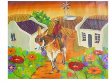 Painting titled "boy on donkey" by Lester Claude Stone, Original Artwork, Oil