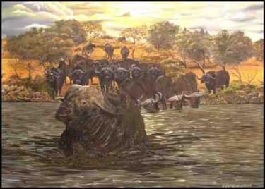 Painting titled "crossing the river" by Lester Claude Stone, Original Artwork, Oil
