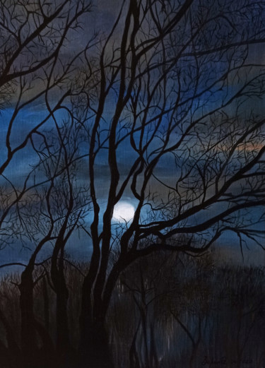 Pintura titulada "Mysterious night" por Olesya Zaripova (ROZ), Obra de arte original, Oleo Montado en Bastidor de camilla de…
