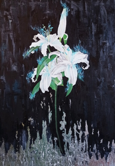 Painting titled "Lily - the flower o…" by Olesya Zaripova (ROZ), Original Artwork, Oil