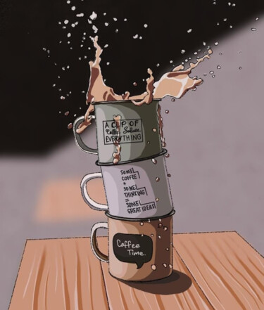 Arte digitale intitolato "Mugs with coffee" da Lesuaniln, Opera d'arte originale, Pittura digitale