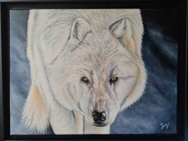 Painting titled "Le loup" by Lesy, Original Artwork, Acrylic Mounted on Wood Stretcher frame
