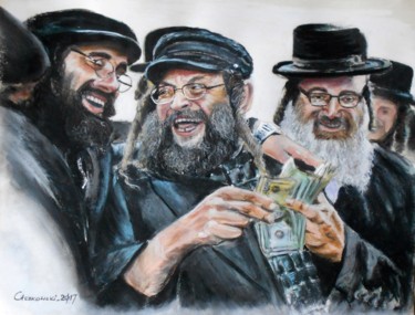Картина под названием "Hasidic on Lelow -…" - Leszek Gaczkowski, Подлинное произведение искусства, Пастель