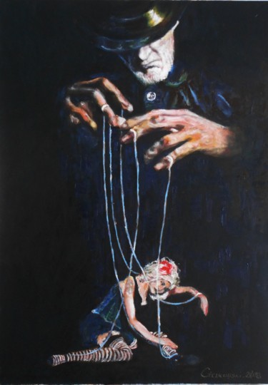 Schilderij getiteld "Puppet master" door Leszek Gaczkowski, Origineel Kunstwerk, Olie