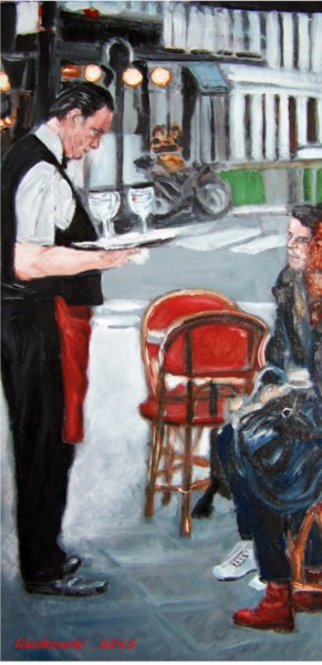 Peinture intitulée "Un serveur à Paris" par Leszek Gaczkowski, Œuvre d'art originale, Huile