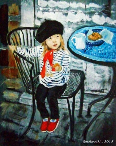 Malerei mit dem Titel "Petite fille parisi…" von Leszek Gaczkowski, Original-Kunstwerk, Öl