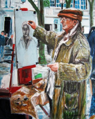 Malerei mit dem Titel "Artiste sur montmar…" von Leszek Gaczkowski, Original-Kunstwerk, Öl