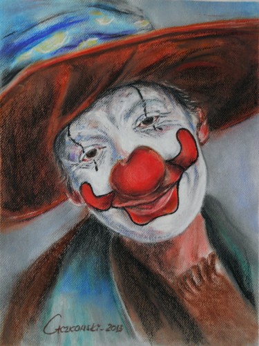 Malerei mit dem Titel "Clown" von Leszek Gaczkowski, Original-Kunstwerk, Pastell