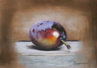 Peinture intitulée "Still life with plum" par Leszek Gaczkowski, Œuvre d'art originale, Huile
