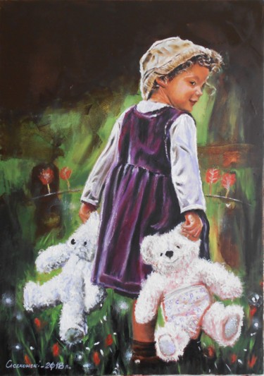 Malerei mit dem Titel "teddy bears" von Leszek Gaczkowski, Original-Kunstwerk, Öl