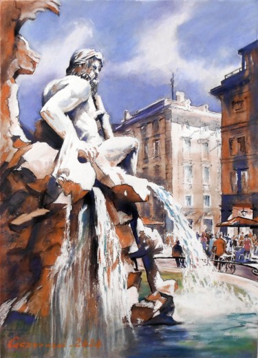 Schilderij getiteld "Rome walk" door Leszek Gaczkowski, Origineel Kunstwerk, Pastel