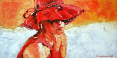 Malerei mit dem Titel "Red Hat" von Leszek Gaczkowski, Original-Kunstwerk, Öl