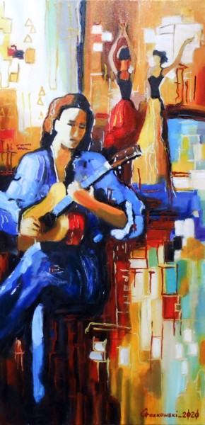 Painting titled "Flamenco" by Leszek Gaczkowski, Original Artwork, Oil