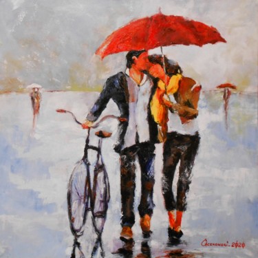 Painting titled "On a rainy day" by Leszek Gaczkowski, Original Artwork, Oil