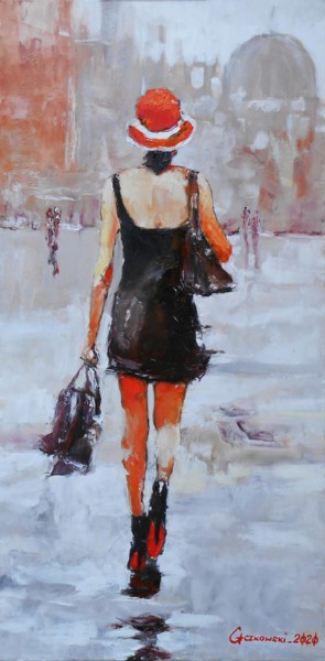 Painting titled "Walk in the city" by Leszek Gaczkowski, Original Artwork, Oil