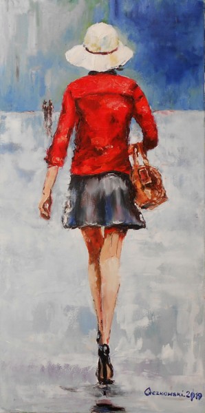 Painting titled "Walk in the city I" by Leszek Gaczkowski, Original Artwork, Oil