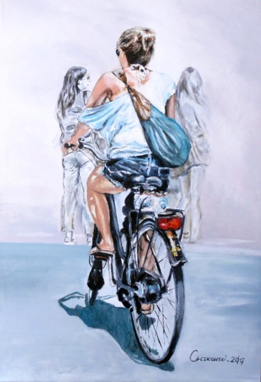 "By bicycle I" başlıklı Tablo Leszek Gaczkowski tarafından, Orijinal sanat, Petrol