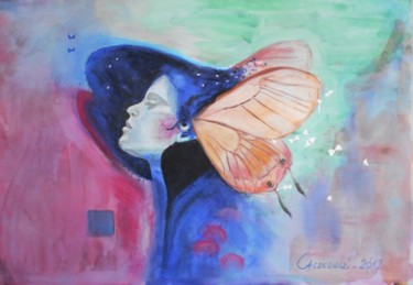 Pintura intitulada "Miss butterfly I" por Leszek Gaczkowski, Obras de arte originais, Pastel