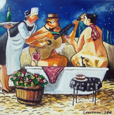 Painting titled "Cafe del mar I" by Leszek Gaczkowski, Original Artwork, Oil