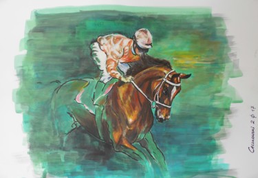 Peinture intitulée "Horse Racing" par Leszek Gaczkowski, Œuvre d'art originale, Gouache