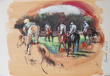 Peinture intitulée "Horse Racing I" par Leszek Gaczkowski, Œuvre d'art originale, Gouache