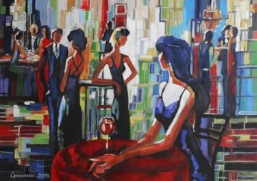 Malerei mit dem Titel "Drink Bar I" von Leszek Gaczkowski, Original-Kunstwerk, Öl