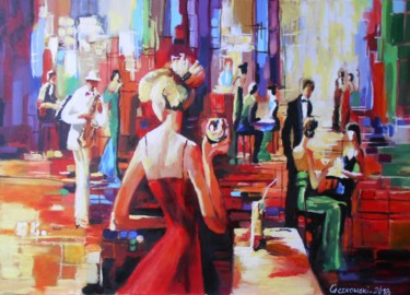 Painting titled "Jazz club" by Leszek Gaczkowski, Original Artwork, Oil