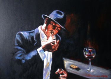 Painting titled "time for a cigarette" by Leszek Gaczkowski, Original Artwork, Oil