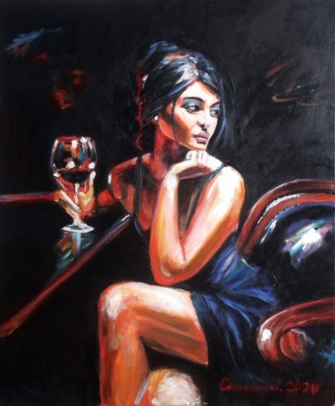 Painting titled "A glass of wine" by Leszek Gaczkowski, Original Artwork, Oil