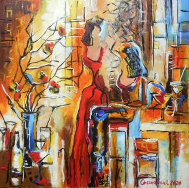 Painting titled "Drink Bar IV" by Leszek Gaczkowski, Original Artwork, Oil