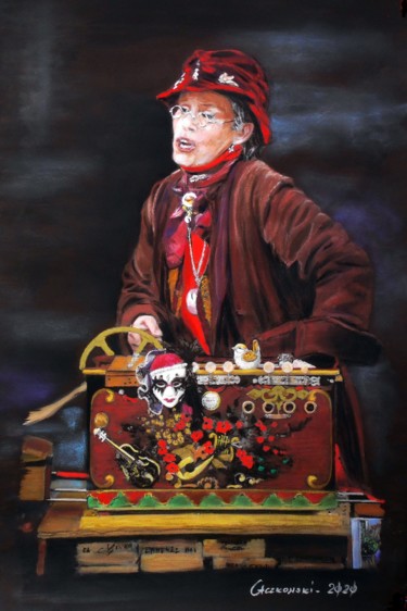 Painting titled "Organ grinder on Mo…" by Leszek Gaczkowski, Original Artwork, Gouache