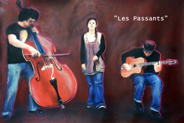 Malerei mit dem Titel ""Les Passants"" von Leszek Gaczkowski, Original-Kunstwerk, Gouache