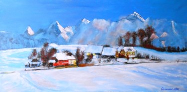 Peinture intitulée "Mountain landscape" par Leszek Gaczkowski, Œuvre d'art originale, Huile