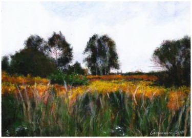 Картина под названием "Autumn landscape" - Leszek Gaczkowski, Подлинное произведение искусства, Гуашь