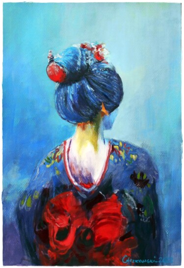 Peinture intitulée "Geisha - study 1" par Leszek Gaczkowski, Œuvre d'art originale, Gouache
