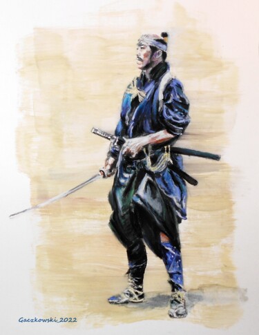 Peinture intitulée "Samurai - study 1" par Leszek Gaczkowski, Œuvre d'art originale, Gouache