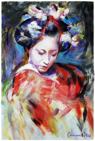 Painting titled "Geisha - study 2" by Leszek Gaczkowski, Original Artwork, Gouache